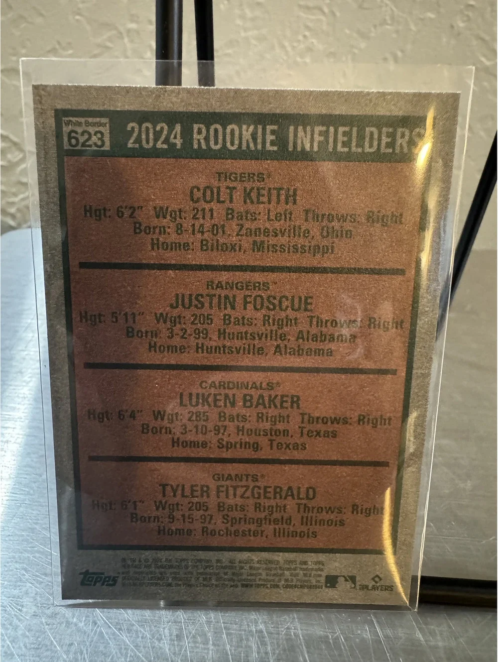 2024 Topps Heritage Rookie Infielders Baseball Card #623 Colt Keith, Justin Fosc